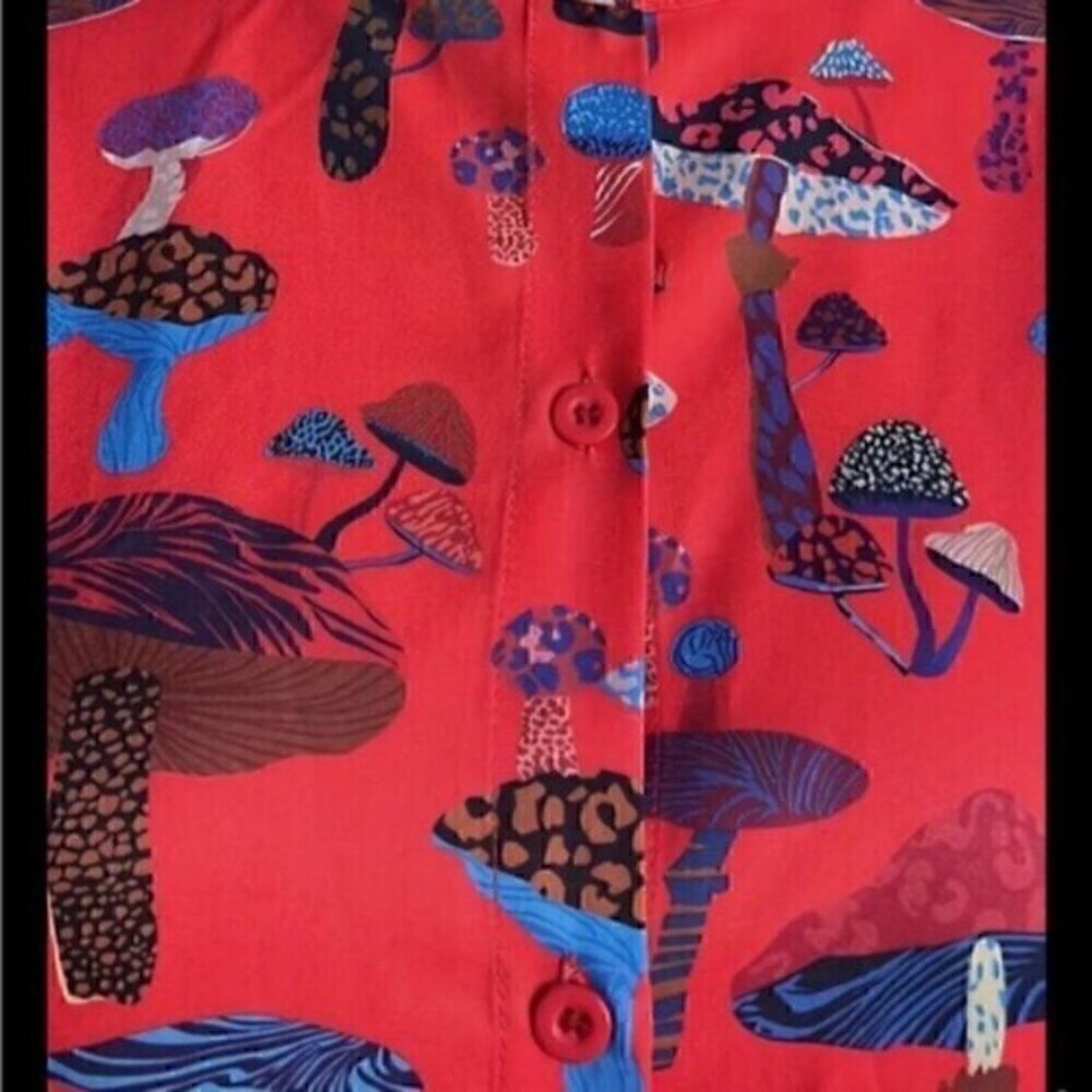 Red Animal Print Mushroom  Lantern Sleeve Mini Dress S - Picture 6 of 12
